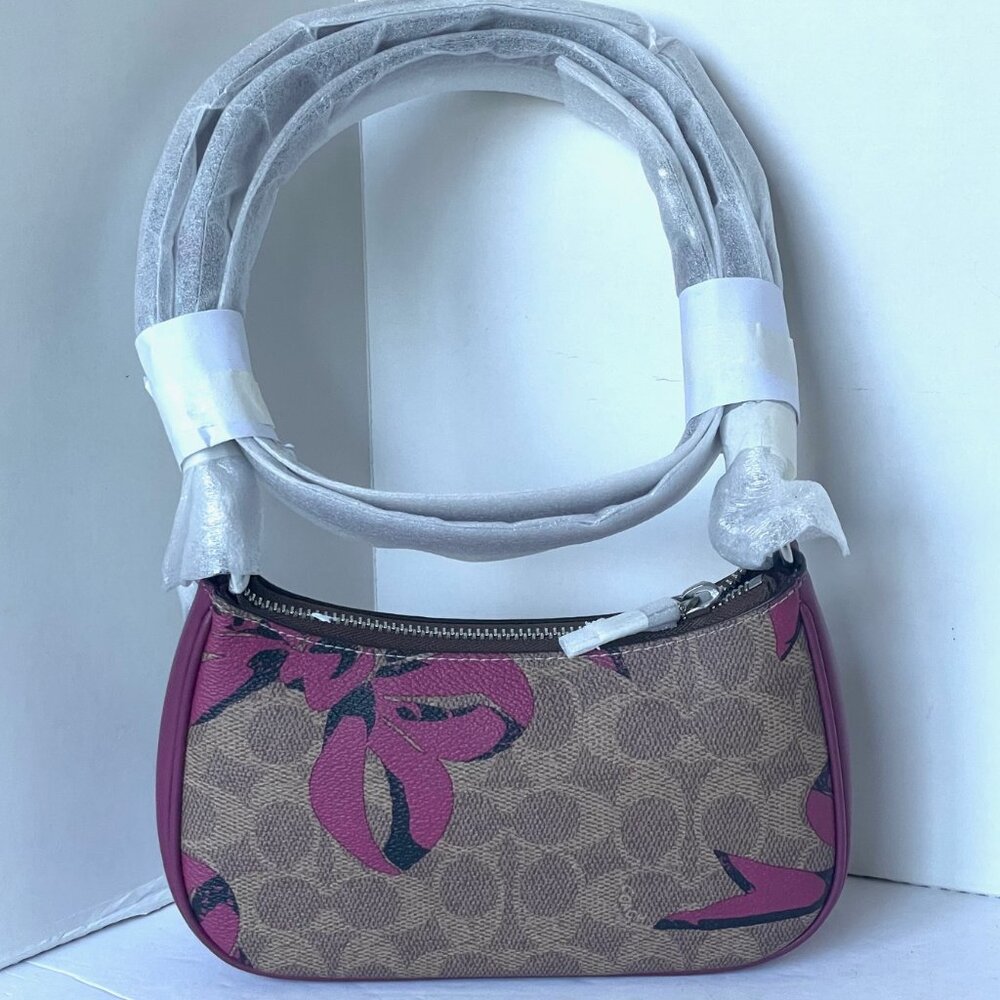 Coach Teri Mini Crossbody Brown Signature Canvas Red Bow Print CY733 - Picture 3 of 9